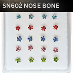 SN602 FLOWER MIX COLOR STONE SILVER (NOSE BONE) 20pcs 25cent each