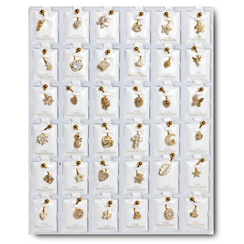 GBC36 GOLD PLATING  BELLY RING CZ DESING 36PCS $54 ($1.50EACH)