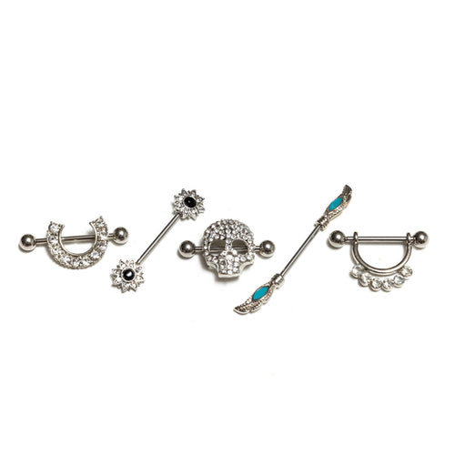 RNR36 RHODIUM NIPPLE RINGS CZ DESING 36PCS $54 ($1.50 EACH)