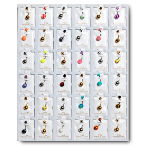 AMB36 ACRYLIC & METAL MIX BELLY RING 36PCS $12.60 ( 0.35 EACH)