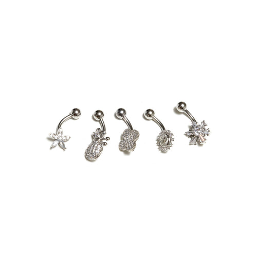 RBC36 RHODIUM BELLY RING CZ DESING 36PCS $54 ($1.50EACH)