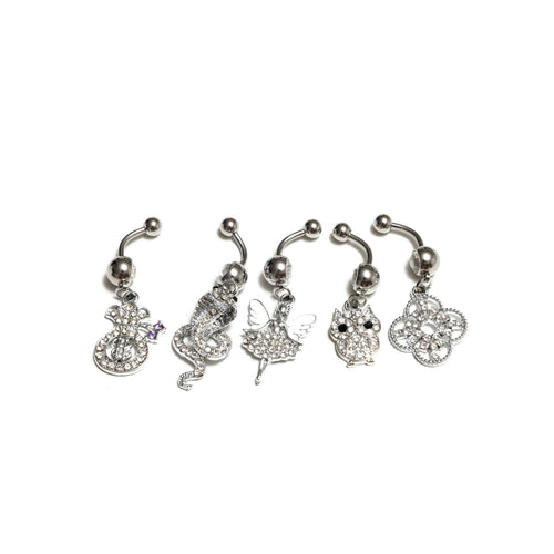 RDB36 RHODIUM DANGLE BELLY RINGS 36PCS $36 ($1 EACH)