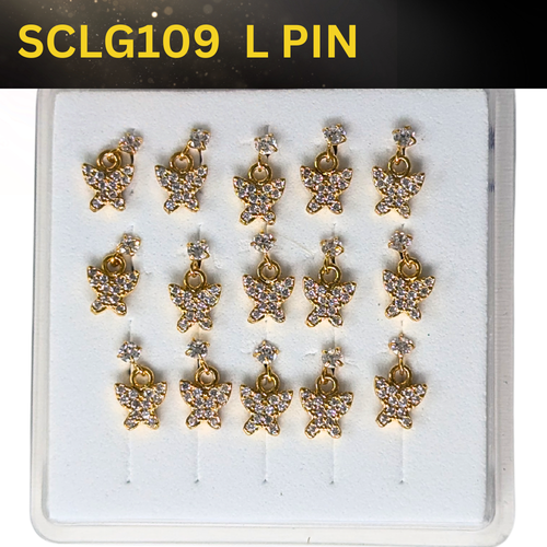 SCLG 109 DANGLE DESING STONE GOLD ( L PIN) 15PCS 0.75