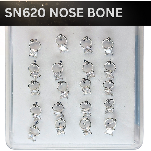 SN620  3.0MM SQ CUBIC ON RING SILVER (NOSE BONE) 20pcs 40cent each