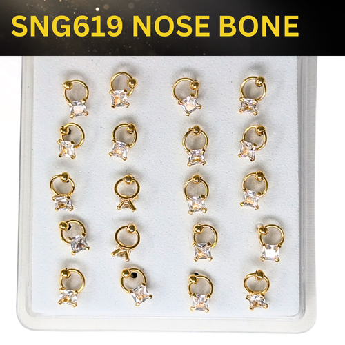 SNG619  2.5MM SQ CUBIC ON RING GOLD (NOSE BONE) 20pcs 40cent each