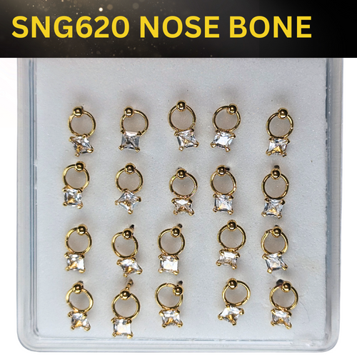 SNG620  3.0MM SQ CUBIC ON RING GOLD (NOSE BONE) 20pcs 40cent each