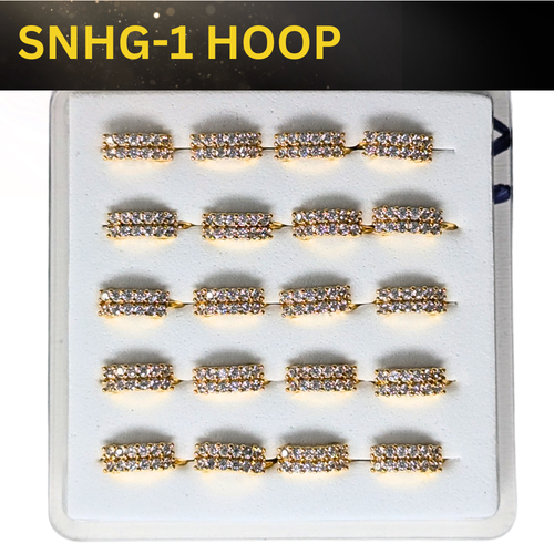 SNHG -1    12 CLEAR STONE TWO LINE HOOP GOLD ( HOOP)  20PCS 0.75 EACH