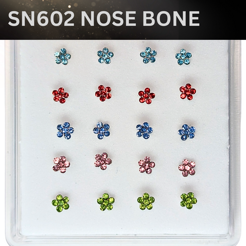 SN602    FLOWER MIX COLOR STONE SILVER (NOSE BONE) 20pcs 25cent each