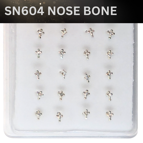 SN604   CROSS W/STONE SILVER (NOSE BONE ) 20pcs 25cent each