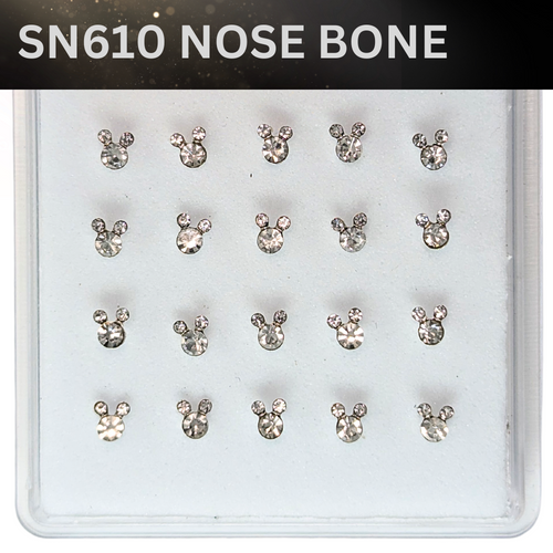 SN610   BEAR SMALL CLEAR STONE SILVER (NOSE BONE) 20pcs 25cent each