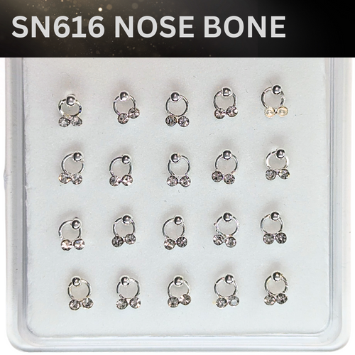 SN616    CLEAR STONES ON RING SILVER (NOSE BONE) 20pcs 30cent each