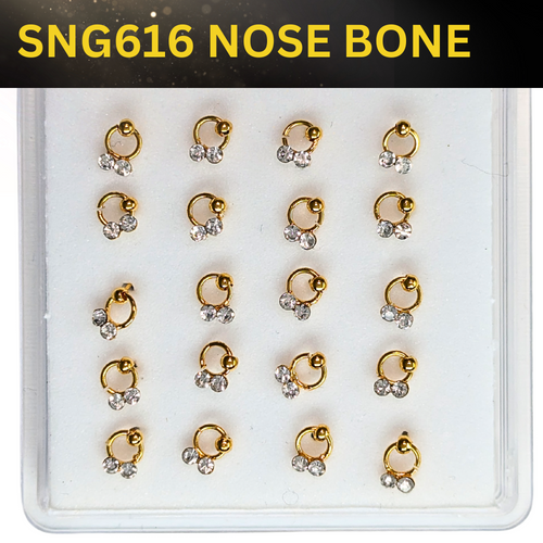 SNG616  CLEAR STONES ON RING GOLD (NOSE BONE) 20pcs 30cent each