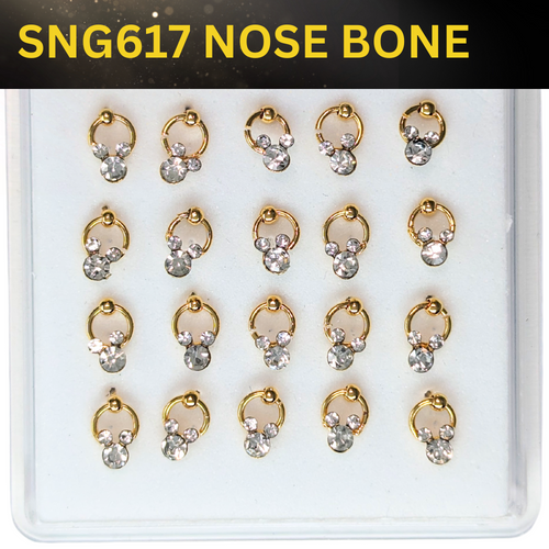 SNG617  BEAR STONE ON RING GOLD (NOSE BONE) 20pcs 30cent each