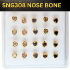 SNG308  HEART W/MIX STONE GOLD (NOSE BONE) 20pcs 40cent each