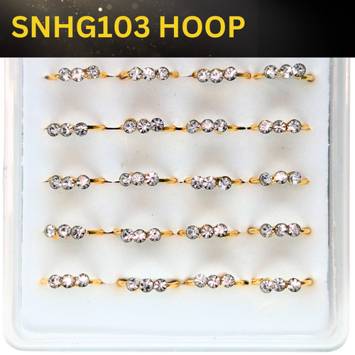 SNHG103   3 CLEAR STONE HOOP GOLD (HOOP) 20pcs 45cent each