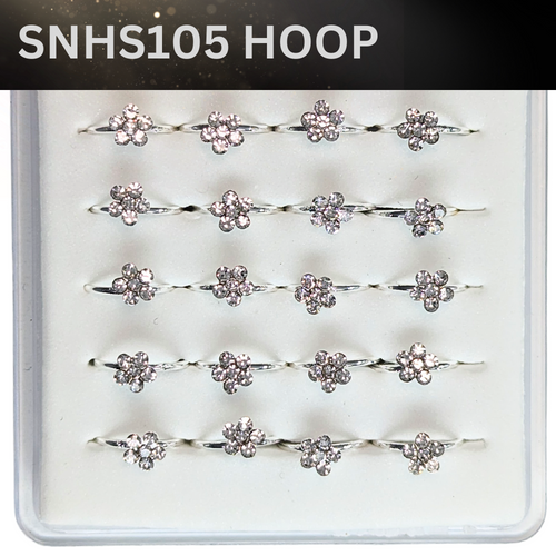 SNHS105   HOOP W/FLOWER STONE SILVER (HOOP) 20pcs 30cent each