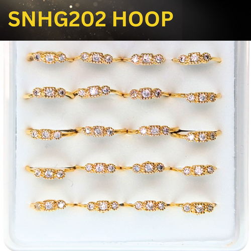 SNHG202  SQ  3  STONE HOOP GOLD (HOOP) 20pcs 75cent each