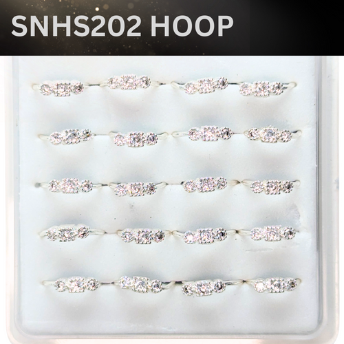 SNHS202  SQ  3  STONE HOOP SILVER (HOOP) 20pcs 75cent each